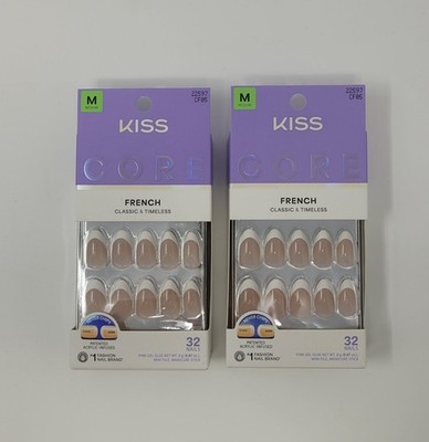 Kiss Core French Press On Nails Classic & Timeless Medium Squoval 32 Ct- 2 Boxes