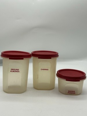 Vintage Tupperware runder Vorratsbehälter 2 x 440 ml 1 x 200 ml rote Deckel insgesamt 3
