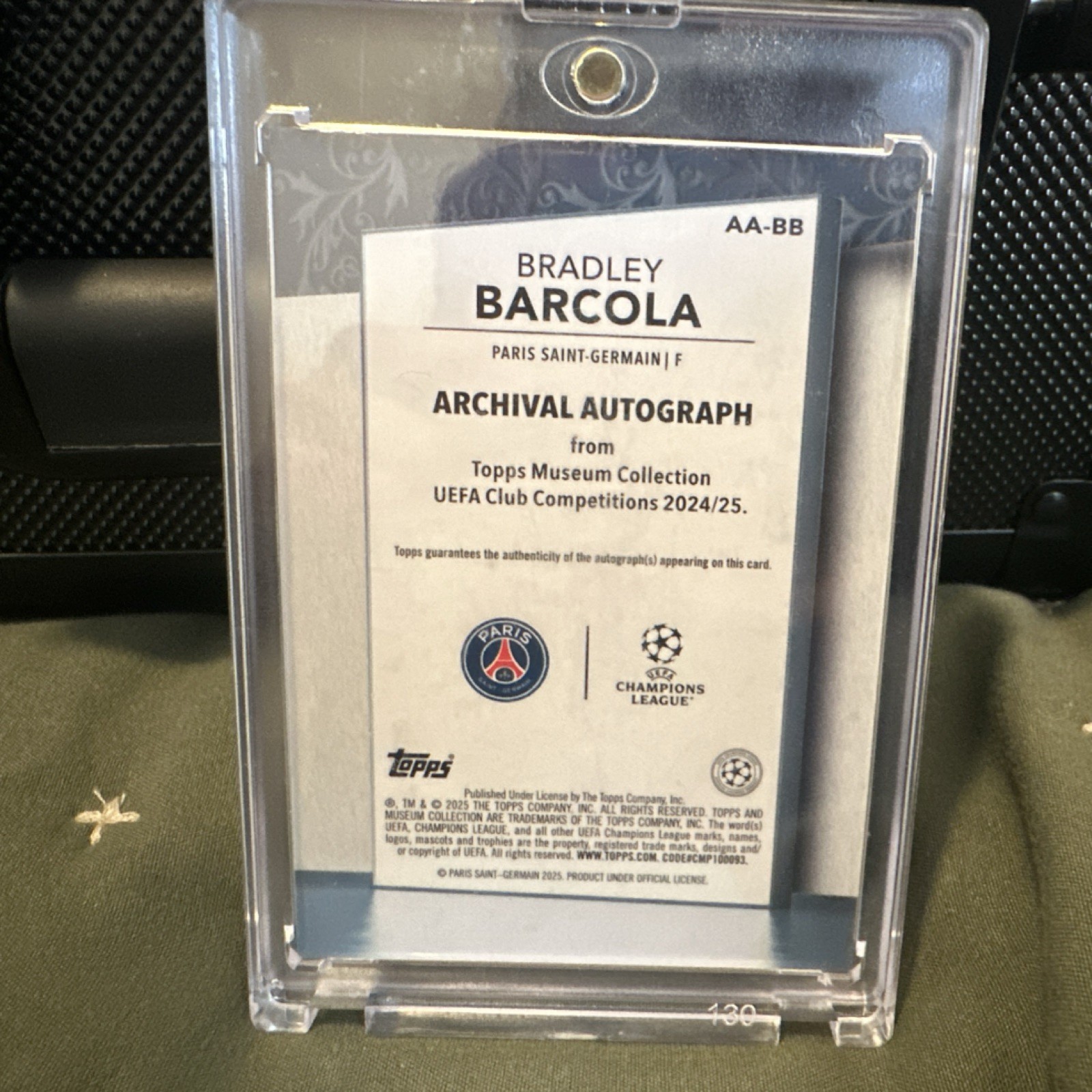 Topps Museum Bradley Barcola Archival Autograph /25 Paris Saint-Germain 2024/25 view 3