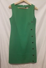 DKNY Block Shift Shift Dress Women 6 Green Button Accent