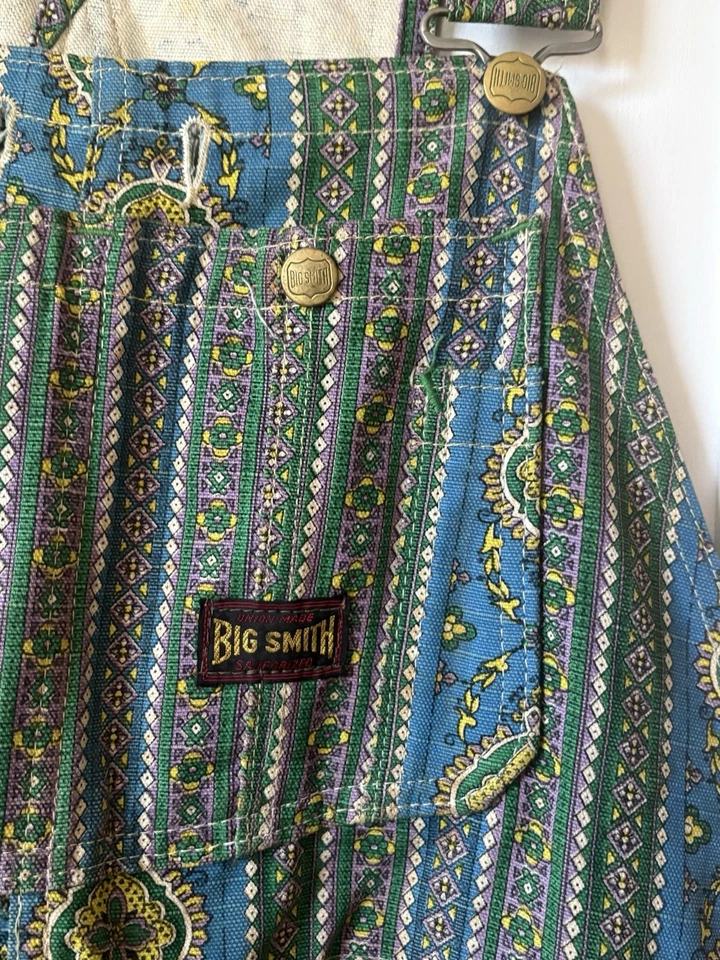 Mono babero Big Smith vintage azul y verde años 60 años 70 hecho en EE. UU. 32x32 RARO Foto 2 de 4