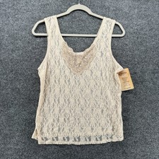 Vintage Cinema Etoile Tank Top Womens XL Cream Lace Sheer Cami Romantic Festival