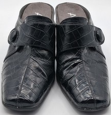 Womens A2 By Aerosols.Black Croc-Embossed slip on Mules. Size 7M.