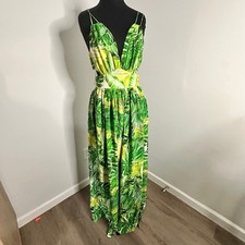Fashion Nova Dress Tropical Green Palm Maxi Dress Cutouts Size Medium