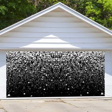 6X8ft Black Silver Garage Door Cover Decoration, New Year Adult Party Photo B...