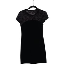 My Michelle Black Lace Velvet Sheath Dress Short Sleeve Party Occasion