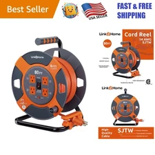 Portable 80 ft Power Cord Reel with 4 Outlets – Safe & Organized Power Solution