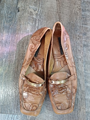 Slipper Halbschuhe Pollini Leder Volllederausstattung braun Zierspange 38,5