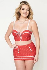 NWT - UNIQUE VINTAGE Red  White Pin Dot 2pc. Swim Set