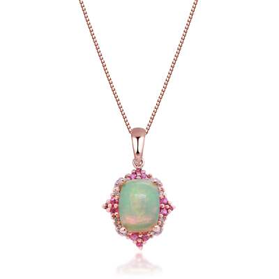 Gin and Grace Mackenzie 14K Rose Gold Oval Cab Ethiopian Opal Pendant White