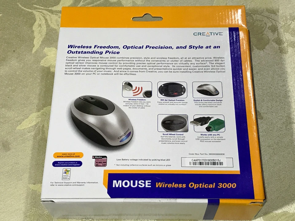 Creative Wireless Freedom Optical Mouse 3000 WMU91S 800dpi USB & PS/2 Connection - Image 4 of 4