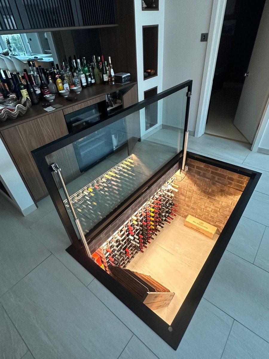 Electric Motorised Hinged glass floor wine cellar /automated