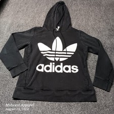 Adidas Hoodie Women Small Black Big Trefoil 3 Stripe Logo Pullover Sweatshirt
