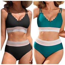 Womens Bikini Sets Scalloped High Waisted Removable Padds