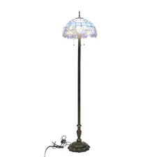 Tiffany Floor Standing Lamp 65"HX16.5D Blue Purple Stained Glass Antique Style