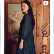 NEW The GREAT. Dress Womens 1 Small Midi Clover Dress in Navy Blue