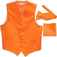 New Men's Solid Tuxedo Vest Waistcoat  Free Style Self-tie Bowtie Set Orange