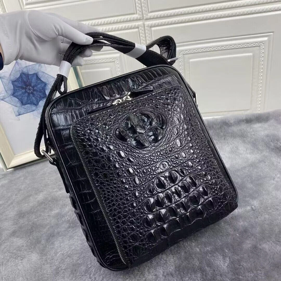 Original Crocodile Skin Leather Shoulder Bag, Black Men's Luxury Messenger  Bags