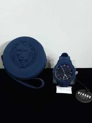 New Versace Versus Men's Silicone Dark Blue Date Watch with Case