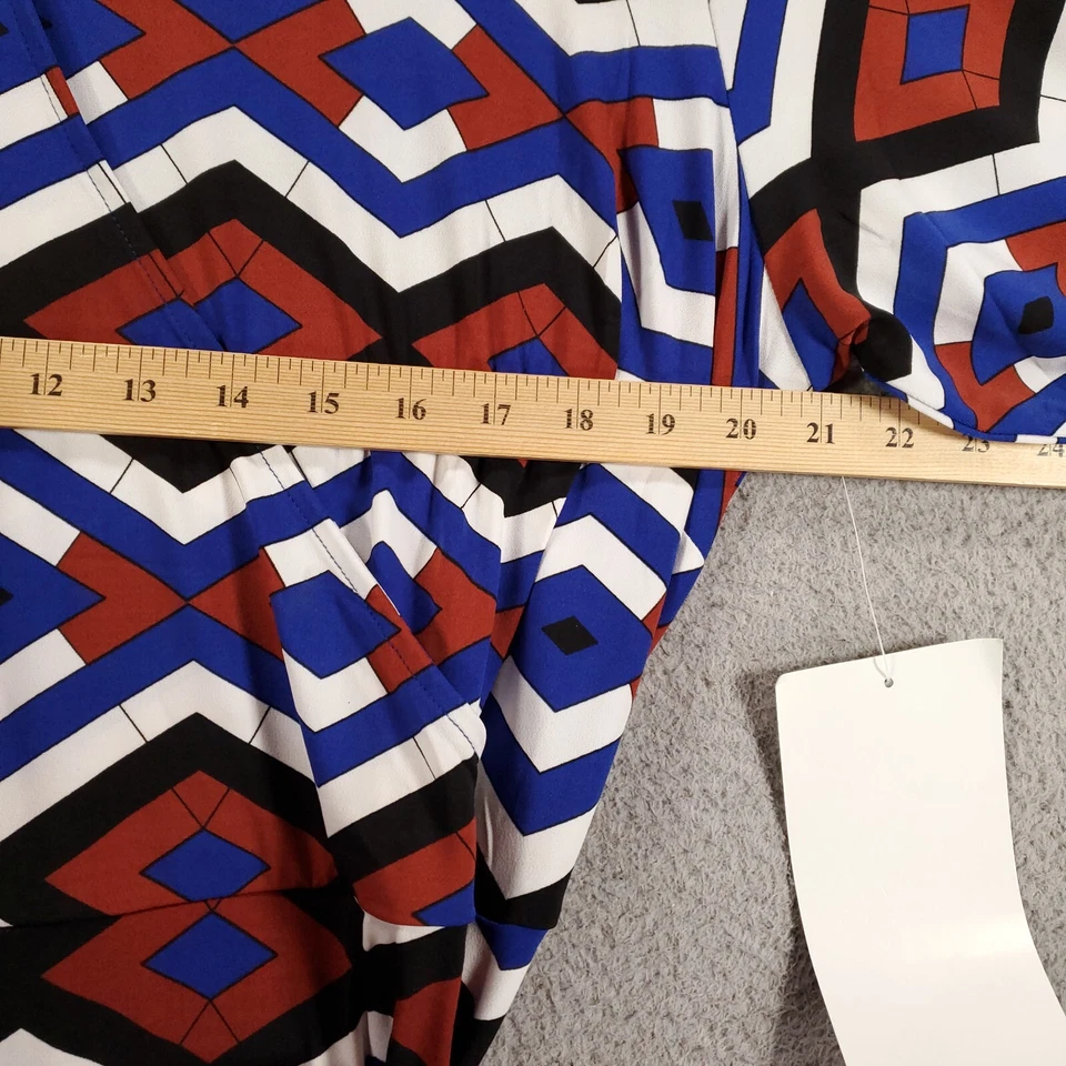 Vestido Mujer Talla 1X Rojo Azul Blanco Geométrico Cinturón Midi Elástico Foto 3 de 4