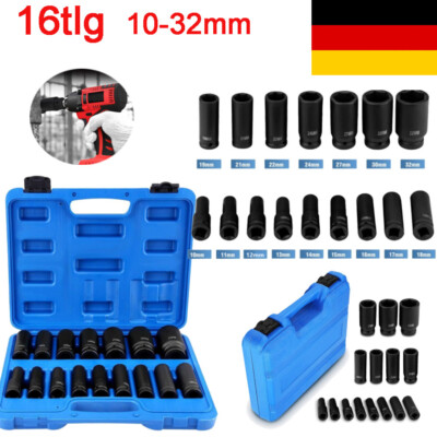 16-teiliges Schlagschrauber Nüsse Set – 1/2 Zoll Antrieb, Größen 10–32 Mm, Mit Werkzeugkasten
