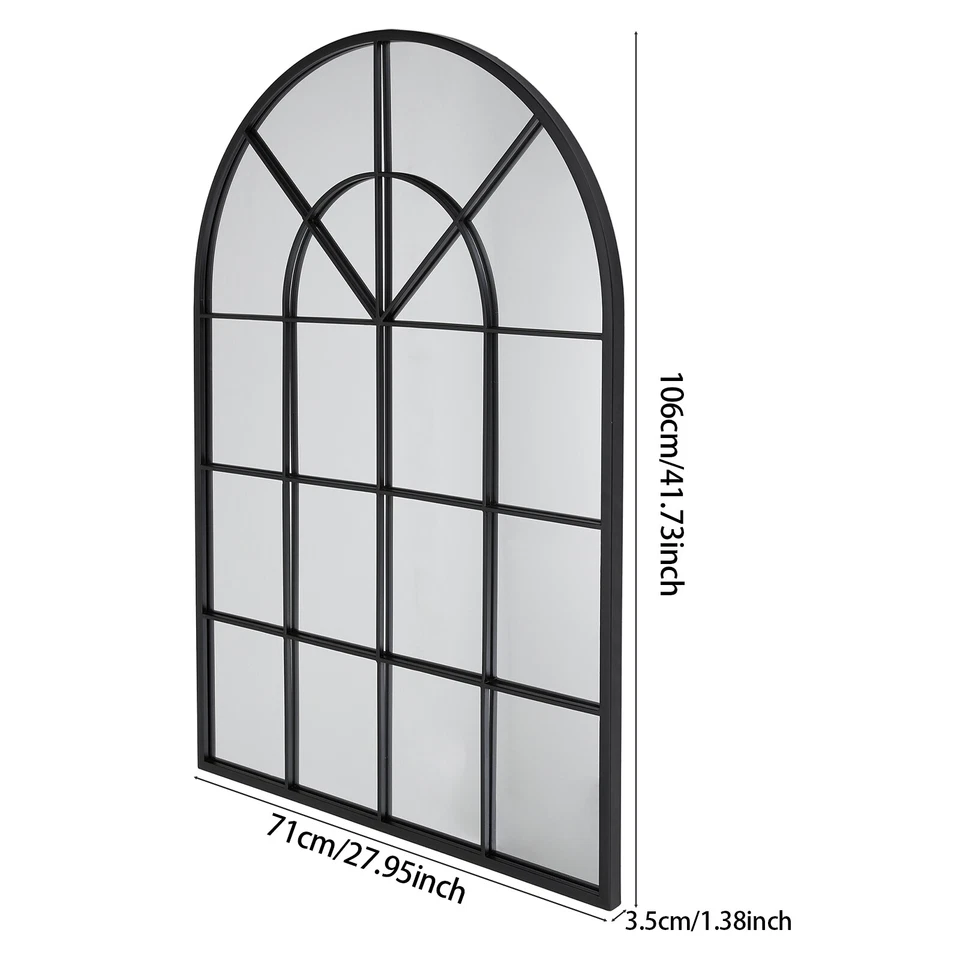 106 cm Extra Large black metal framed window style wall mirror paned glass retro - Image 3 of 4