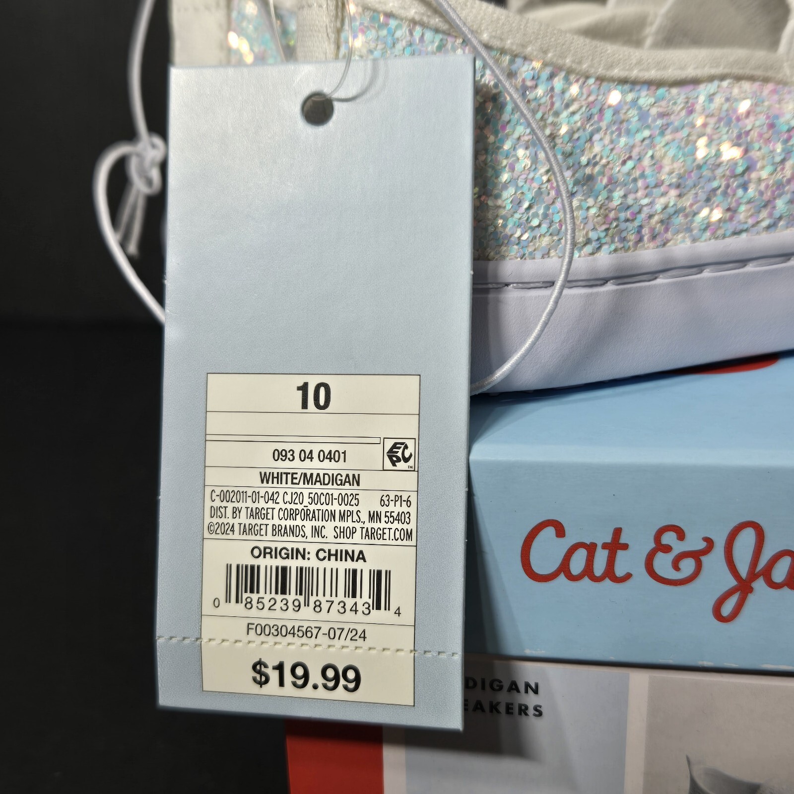 NEW Girls Sz 10 Cat & Jack GLITTER Sparkle Madigan Slip-on Sneakers Shoes White