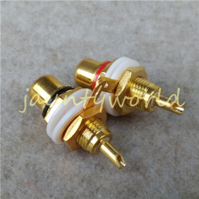 2PC  Gold Motor Amp Rca Connector Female Chassis Sockets