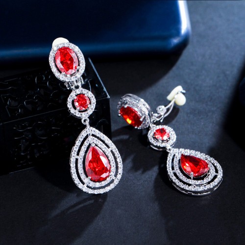 CWWZircons CZ Long Water Drop Clip On Earring without Piercing for Women Jewelry - Picture 7 of 7