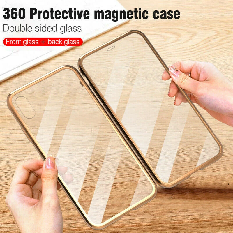 For iPhone 16 15 14 13 12 Pro Max 11 XR Magnetic Tempered Glass Case 360 Cover - Image 3 of 4