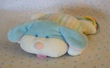 Vintage Eden Striped Blue Puppy Dog Ring Teether Baby Stuffed Animal Plush 7"