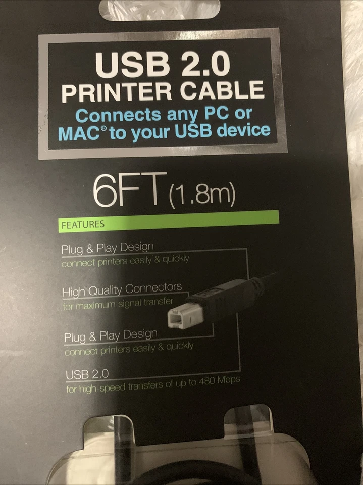 HYPE™ 6 ft. USB 2.0 Printer Cable - Connects any PC or MAC® - Image 4 of 4