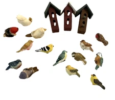 Miniature Bird Houses and Birds Lot of 16+