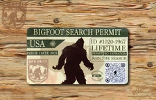 Bigfoot Search Permit 2x3.5 Decorative Wallet Sized Metal Card Man Cave Hunting