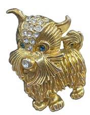 Broche prendedor Yorki perro estrás piedra dorada joyería vintage