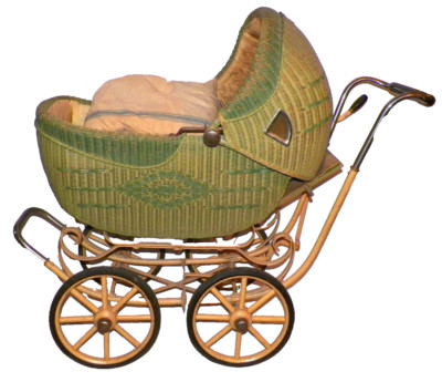 Wicker Doll Carriage Buggy Green Child's Toy 1930s LOCAL PICK UP ONLY