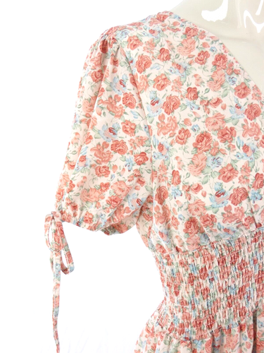 Cottagecore Bohemian Dress Midi Smock Floral Roses Print Puff Sleeve size S - Picture 4 of 16