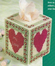 MY LOVE VALENTINE HEART TISSUE BOX COVER PLASTIC CANVAS PATTERN INSTRUCTIONS 