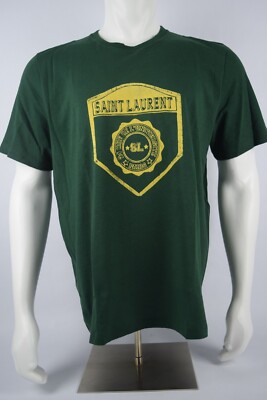 NEW! Mens YSL Saint Laurent Logo University Green T-Shirt