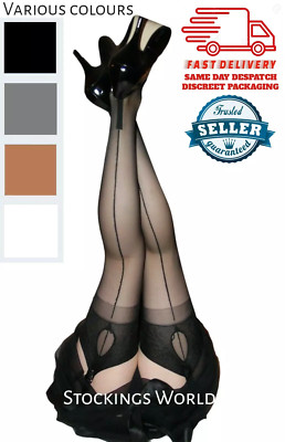 Seamed Stockings Seamed Cuban Heel KEY HOLE WELT  Various colour M/L
