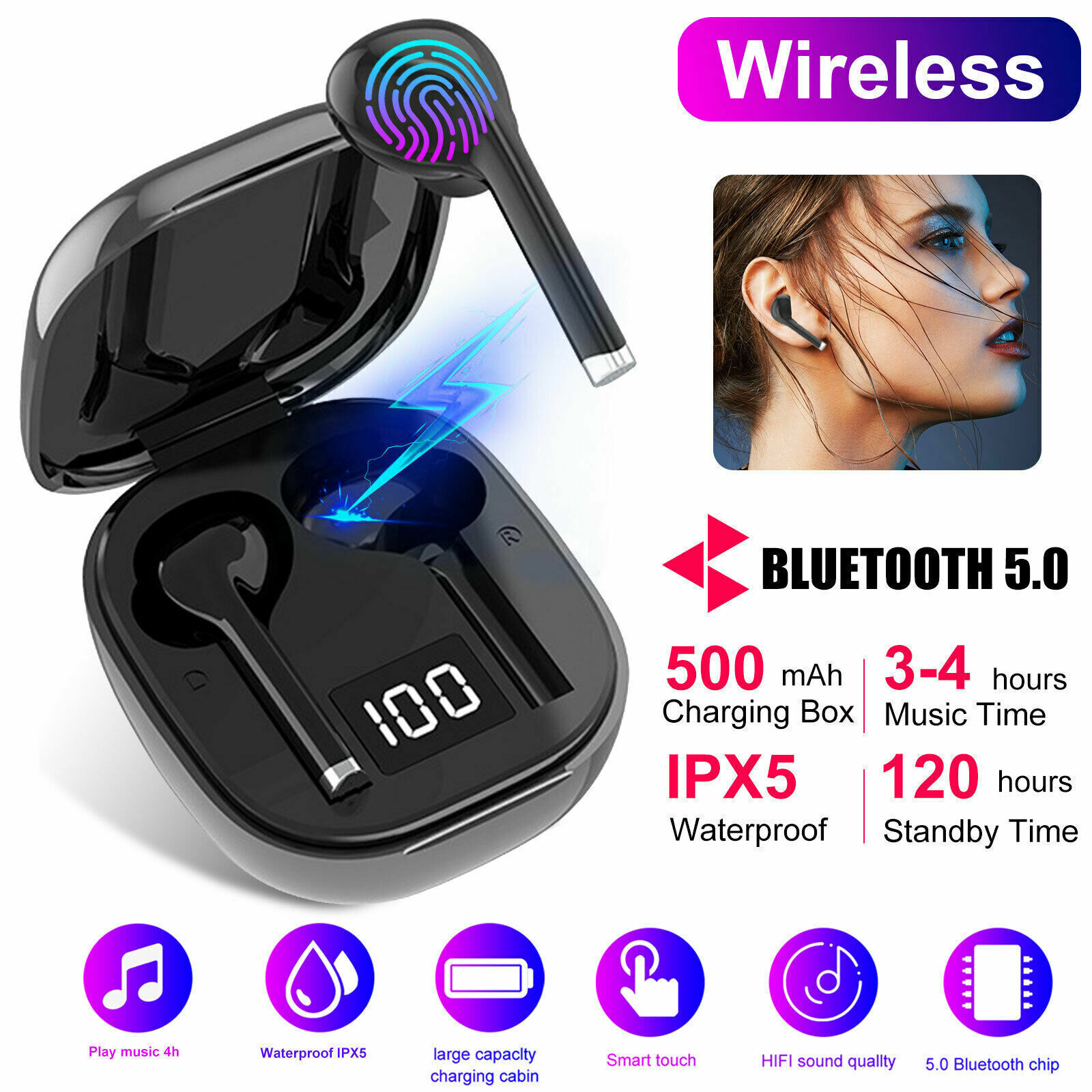 Wireless Headphones Earbuds TWS Mini Stereo Headset For Smartphone for Bluetooth