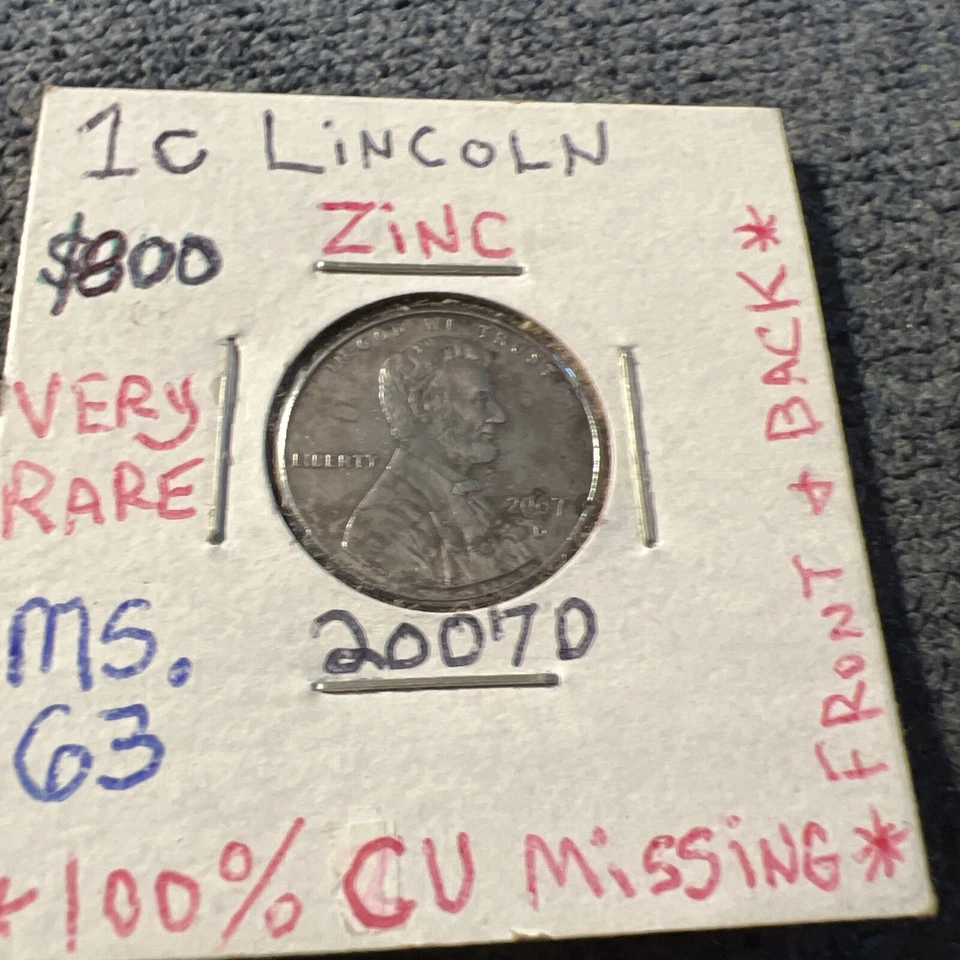 2007 D Zinc Lincoln Penny No Copper Close AM Mint Error Unplated Planchet Struck - Image 2 of 4