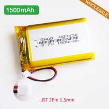 3.7V 1500mAh Lipo Rechargeable Battery 803450 JST 2pin 1.5mm Plug For GPS DVD