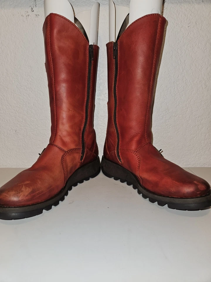 Fly London Mujer Botas MES 2 Cuña Hasta la pantorrilla Cuero EU 37 US 6.5-7 Rojo Foto 4 de 4