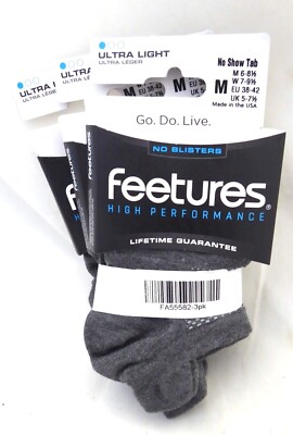 Feetures High Performance Ultra Light No Show Tab, Gray, SM-XL, Unisex,  Pair