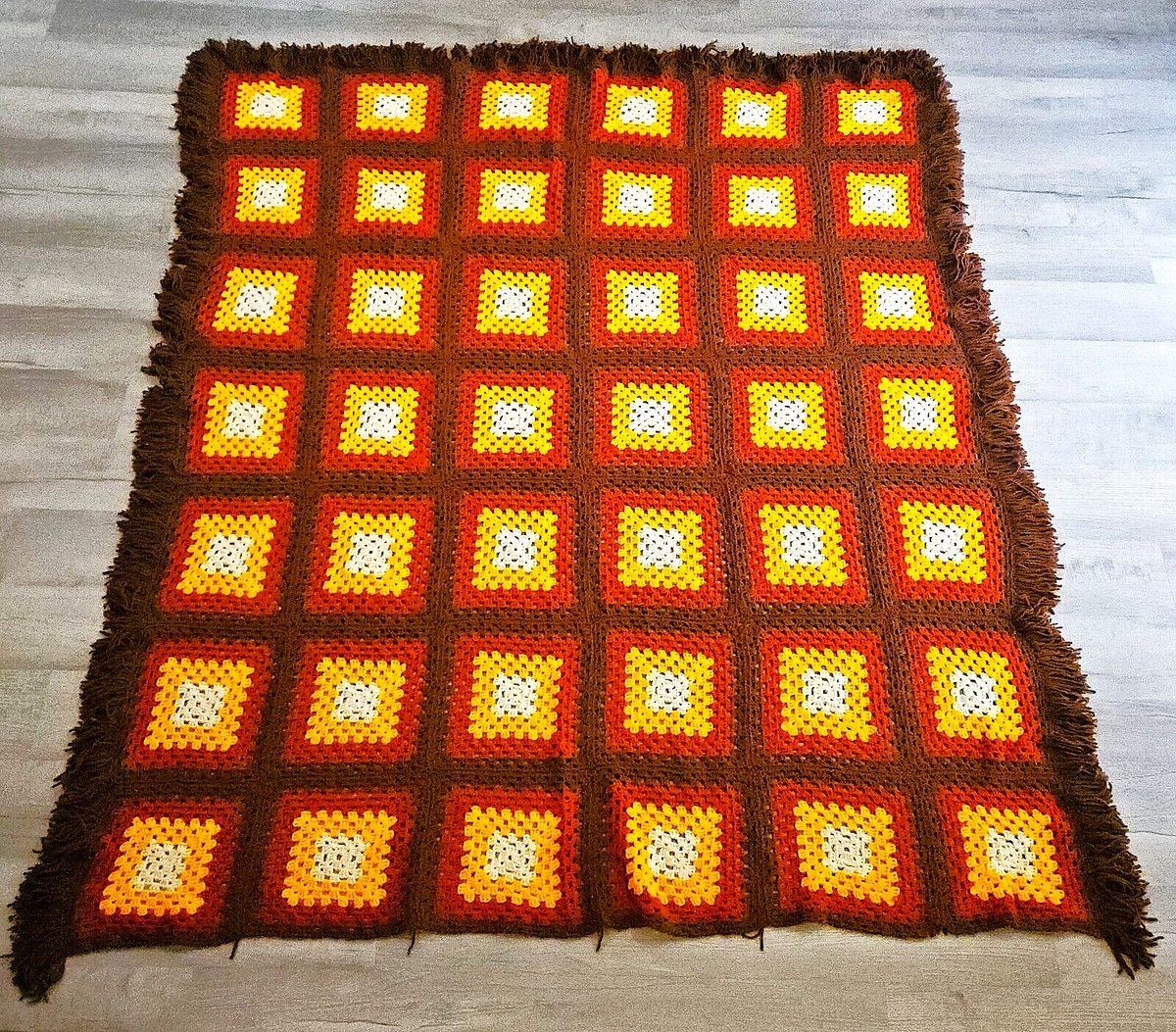 Vintage 70s Crochet Afghan Throw Blanket 80