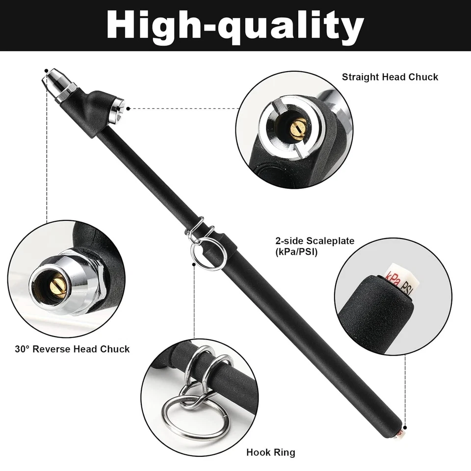 Heavy Duty Air Pressure Tire Gauge Straight-on Dual Head Chucks for Truck Car RV - Image 3 of 4