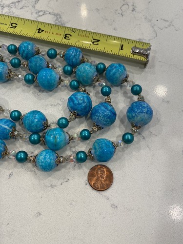 Vintage Vendome Turquoise And Crystal Beaded Three Strand Adjustable Necklace - Picture 6 of 7