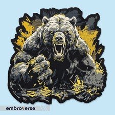 Brutal Grizzly Bear Large Back Patch - Embroidered Wild Angry Beast, Iron-On
