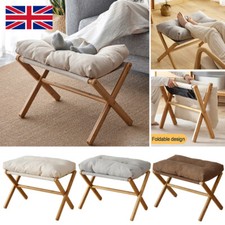 Foot Stool Sofa Ottoman Folding Footrest Bamboo Legs with Soft Bag Chair Seat UK